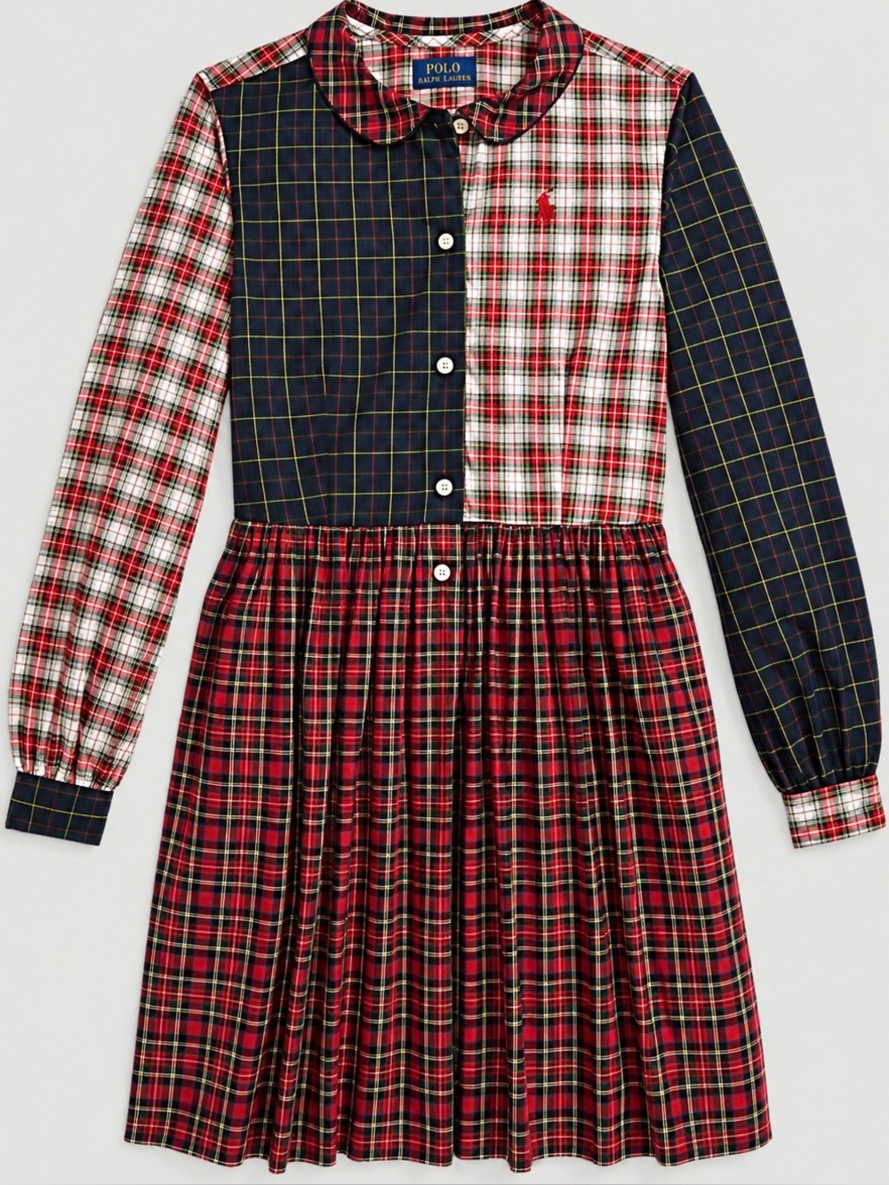 Polo Ralph Lauren Plaid Cotton Poplin Shirtdress Patchwork 16 Holiday Classic